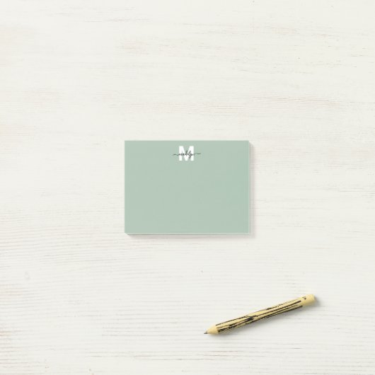 Sage Green Monogram Post-it® Notes (Op bureau)