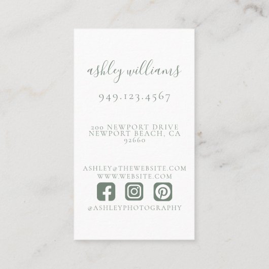 Sage Green Monogram Professionele Bloemkam Visitekaartje (Achterkant)