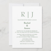 Sage Green Monogram QR Code Classy Minimal Wedding Kaart (Voorkant)