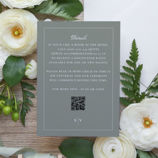 Sage Green Monogram QR CODE Elegant Wedding Informatiekaartje