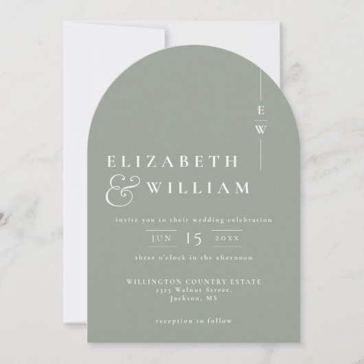 Sage Green Monogram QR Code Foto Wedding Arch Kaart (Voorkant)