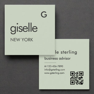 Sage Green Monogram QR Code Minimalist Vierkante Visitekaartje