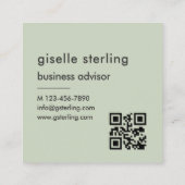 Sage Green Monogram QR Code Minimalist Vierkante Visitekaartje (Achterkant)