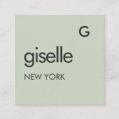 Sage Green Monogram QR Code Minimalist Vierkante Visitekaartje (Voorkant)