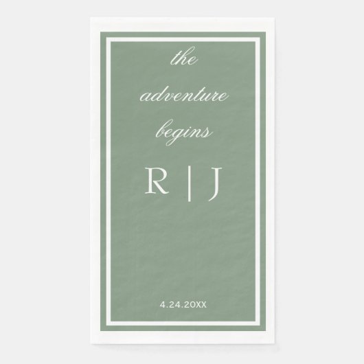 Sage Green Monogram Quote Script Text Wedding Servet (Voorkant)