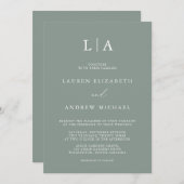 Sage Green Monogram Simple Minimalist Weddenschap Kaart (Voorkant / Achterkant)