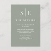 Sage Green Monogram Simple Weddenschap Details Informatiekaartje (Voorkant)