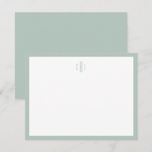 Sage Green Monogram Stationery Hartelijk dank Bedankkaart (Voorkant / Achterkant)