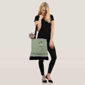 Sage Green Monogram Stripes Personalized Tote Bag (Op model)
