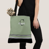 Sage Green Monogram Stripes Personalized Tote Bag (Dichtbij)