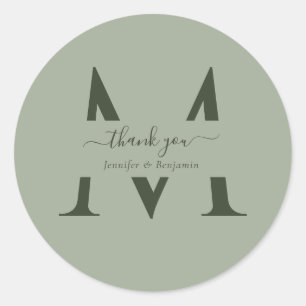 Sage Green Monogram Weddenschap Favor Bedankt Ronde Sticker
