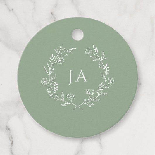 Sage Green Monogram Wedding Bedankjes Labels (Voorkant)