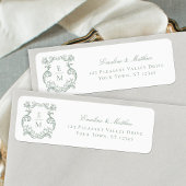 Sage Green Monogram Wedding Crest Retouradres Etiket