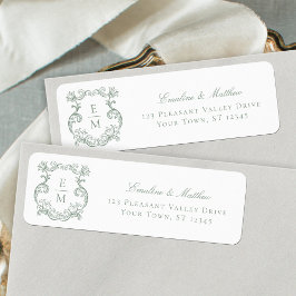 Sage Green Monogram Wedding Crest Retouradres Etiket