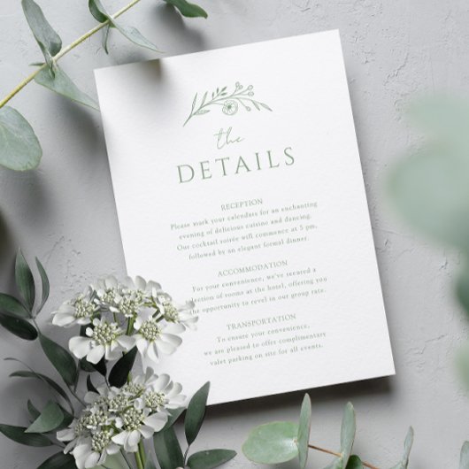 Sage Green Monogram Wedding Informatiekaartje