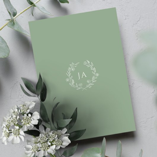 Sage Green Monogram Wedding Informatiekaartje