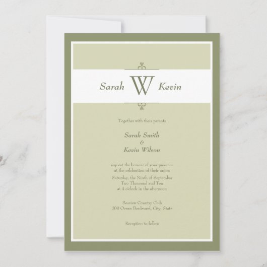 Sage Green Monogram Wedding Invitations Kaart (Voorkant)