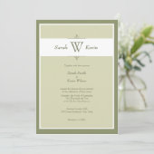 Sage Green Monogram Wedding Invitations Kaart (Staand voorkant)