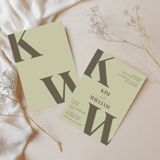 Sage Green Monogram Wedding Kaart