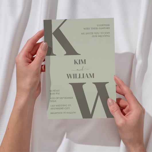 Sage Green Monogram Wedding Kaart