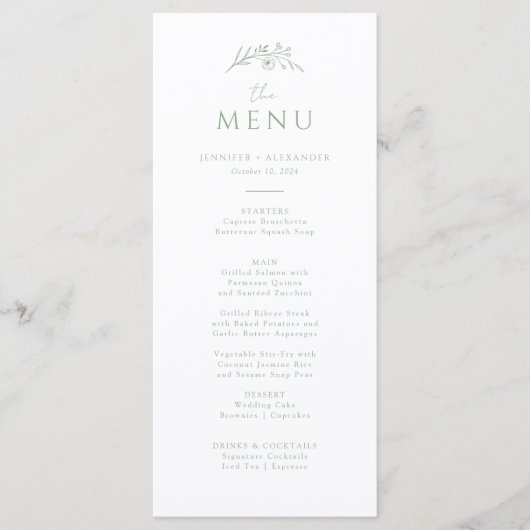 Sage Green Monogram Wedding Menu (Voorkant)