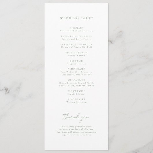 Sage Green Monogram Wedding Programmakaart (Achterkant)