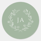 Sage Green Monogram Wedding Ronde Sticker (Voorkant)