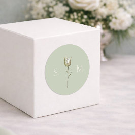 Sage Green Monogram Wedding Ronde Sticker
