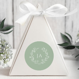 Sage Green Monogram Wedding Ronde Sticker