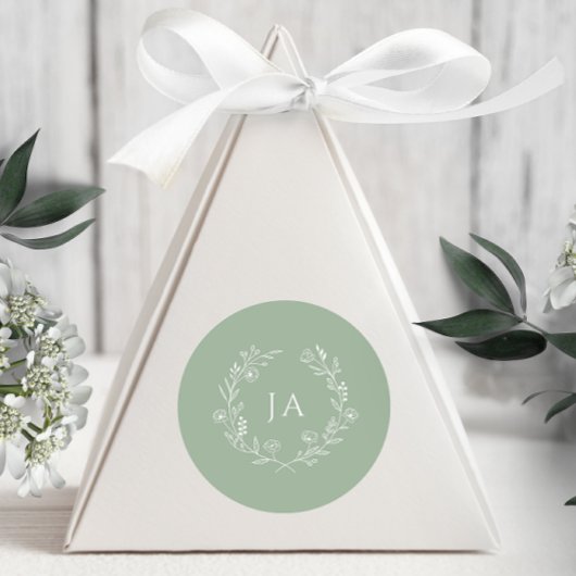 Sage Green Monogram Wedding Ronde Sticker