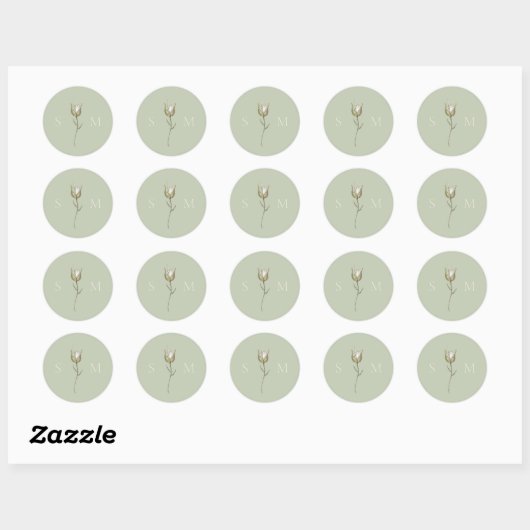 Sage Green Monogram Wedding Ronde Sticker (Vel)