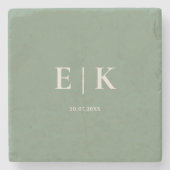 Sage Green Monogram Wedding Stenen Onderzetter (Voorkant)