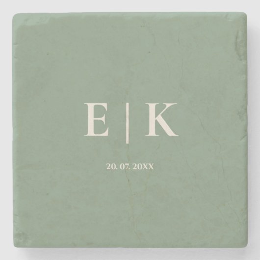 Sage Green Monogram Wedding Stenen Onderzetter (Voorkant)
