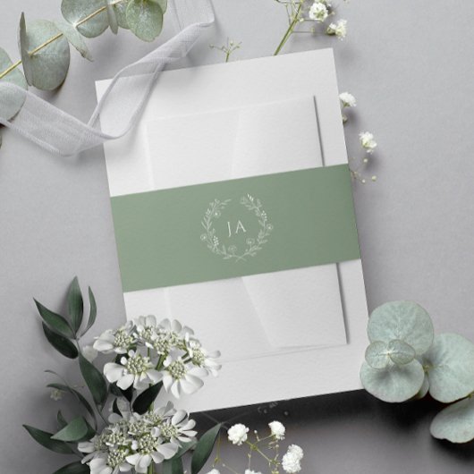 Sage Green Monogram Wedding Uitnodigingen Wikkel