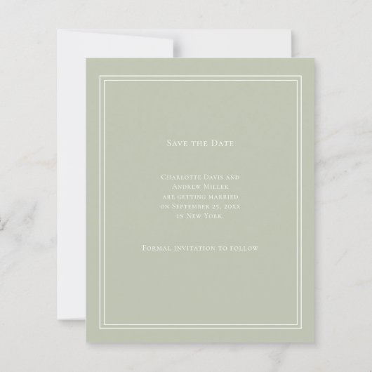 Sage green monogram wreath wedding Save the Date  (Achterkant)
