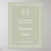 Sage green monogrammed elegant wedding welcome poster (Voorkant)