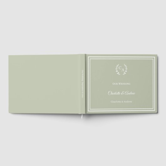 Sage green monogrammed wreath wedding gastenboek (Volledig)