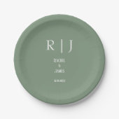 Sage Green Monograms Eenvoudige Minimale Moderne H Papieren Bordje (Voorkant)