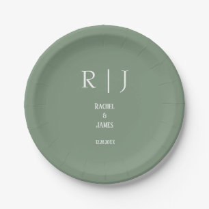 Sage Green Monograms Eenvoudige Minimale Moderne H Papieren Bordje