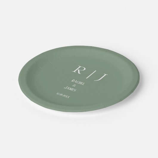 Sage Green Monograms Eenvoudige Minimale Moderne H Papieren Bordje (Gekanteld)