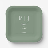 Sage Green Monograms Minimal Modern Eenvoudige Huw Papieren Bordje (Voorkant)
