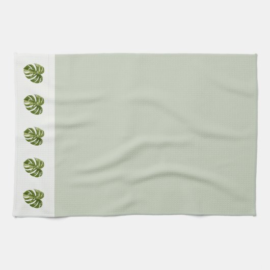 Sage Green Monstera Botanical Decor Minimal Art Theedoek (Horizontaal)