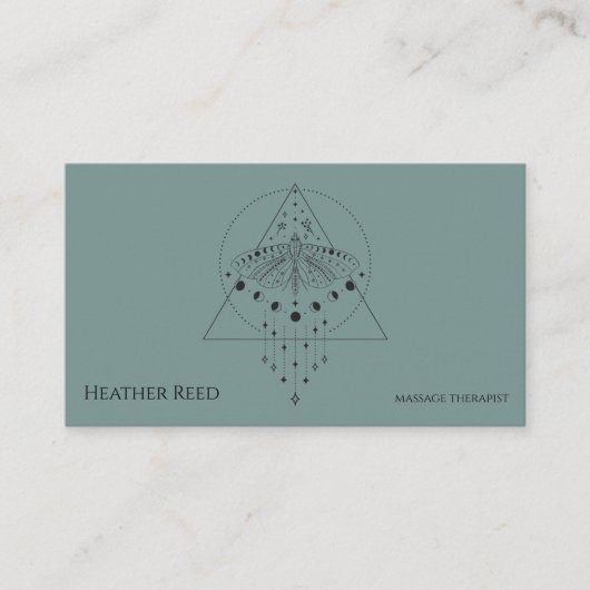 Sage Green | Moon Phases Moth | Massagetherapist Visitekaartje (Voorkant)