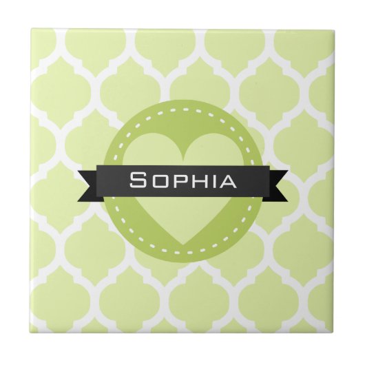 Sage Green Moroccan Lattice Pattern Tegeltje (Voorkant)