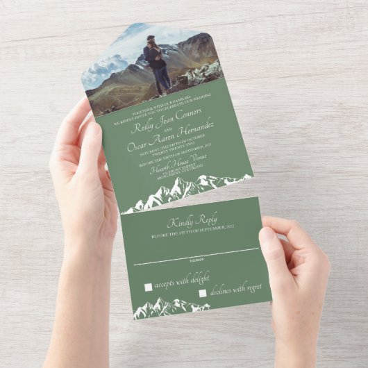 Sage Green Mountain All In One Uitnodiging (Afscheurbaar)