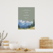 Sage Green Mountain Bloemen Huwelijk Welkom Teken Poster (Keuken)