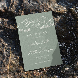 Sage Green Mountain Pine Tree Outdoor Bruiloft Save The Date