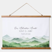 Sage Green Mountain Waterverf bruiloft gastenboek Hangend Wandkleed (Voorkant)