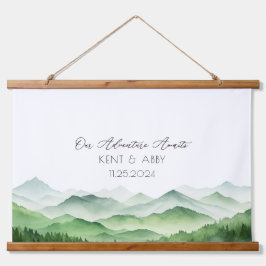 Sage Green Mountain Waterverf bruiloft gastenboek Hangend Wandkleed