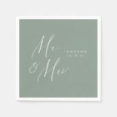 Sage Green Mr. en Mrs. script minimalistische brui Servet (Voorkant)